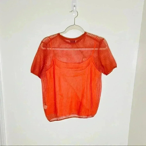 NEW Mansur Gavriel Short Sleeve Open Knit Sweater Blush Coastal Preppy Nautical - Picture 3 of 7